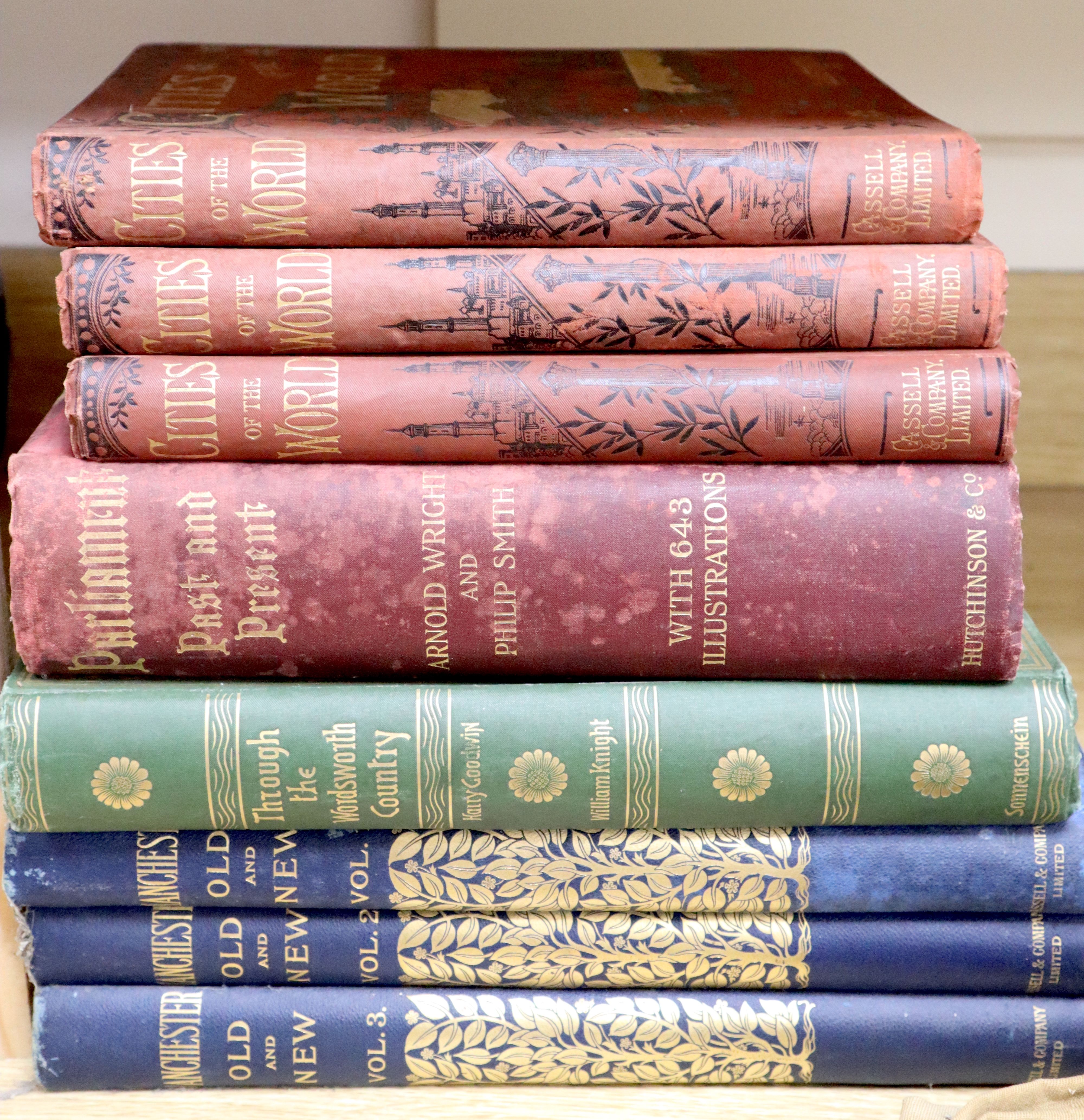 Books: Manchester Old and New, in three cloth and gilt volumes and five related books
